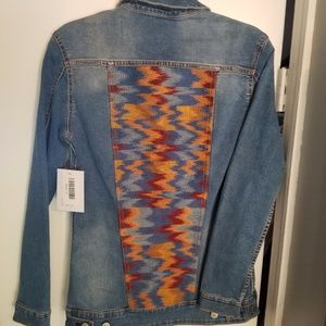 LuLaRoe Jaxon Denim Jacket Aztec Stitching Small